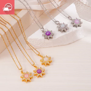 Mặt dây chuyền mặt trời vàng mạ đồng có vòng cổ đa năng zircon bằng thép titan chống phai màu