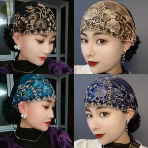 Mũ Bonnet ROLY, Khăn trùm đầu thêu hoa đàn hồi, Vỏ thoáng khí Tóc trắng Full Cover Đầu quấn Mũ mùa hè