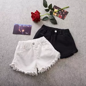 ✿ Bé Gái Mờ Viền Denim Quần Short Co Giãn Eo Đau Khổ Jean Quần Short Trẻ Em Quần Mùa Hè
