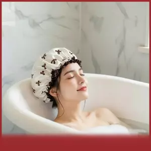 Cod Ba-Mảnh Thiết Lập Hai Lớp Không Thấm Nước Tái Sử Dụng Mũ Tắm Phong Cách Và Độ Đàn Hồi Bowknot In Tóc Bìa Cho Mũ Tắm