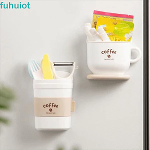Hộp Bảo Quản Cà Phê FUHUIOT, Hộp Bảo Quản Tủ Lạnh Tiết Kiệm Không Đục Lỗ, Thiết Thực Treo Tường Có Kẹp Đựng Bút Nhựa Văn Phòng