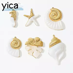 Vòng cổ mặt dây chuyền bãi biển YICA, Mặt dây chuyền quyến rũ sao biển phong cách bãi biển cỡ lớn, Thép không gỉ bền Chủ đề đại dương Handmade Conch Charm Mặt dây chuyền Dự án DIY