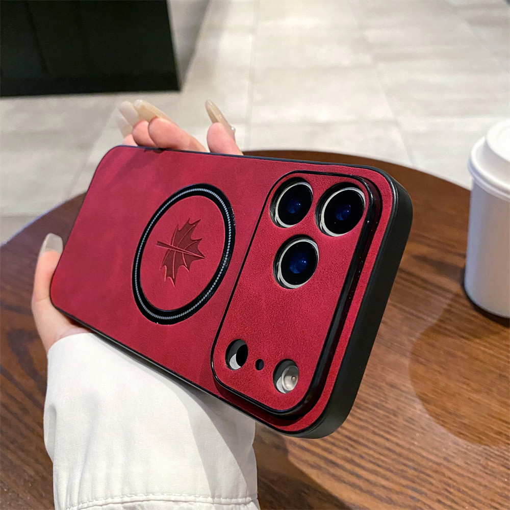 KHÔNG có dấu vân tay Vòng sắt bằng da sang trọng cho iPhone 17 Pro Max iPhone17 Vỏ sạc không dây