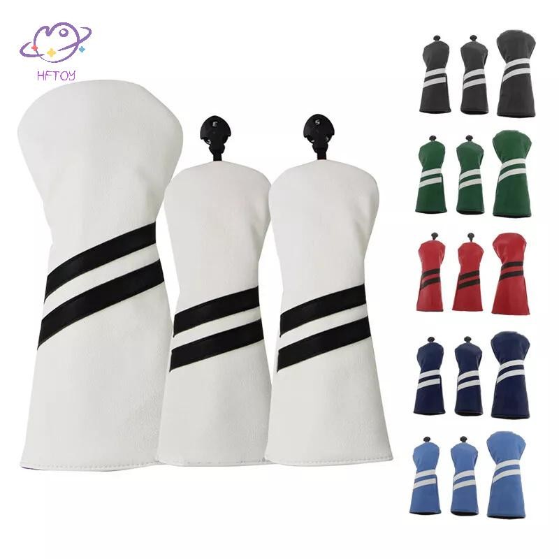 HFTOY 3 chiếc Mũ trùm đầu câu lạc bộ chơi gôn sọc chống nước #1 #3 #5 Vỏ bọc đầu bằng gỗ Driver Fairway Woods Cover Bao da ~