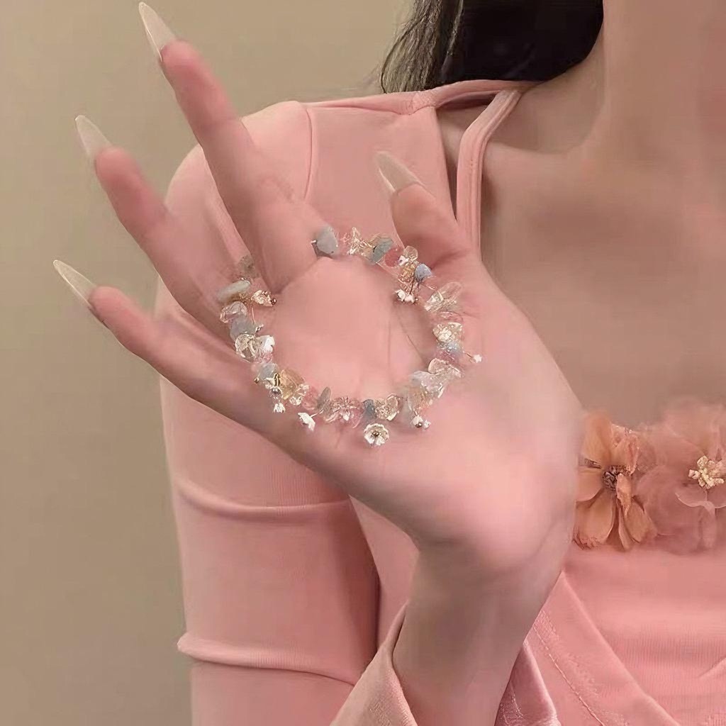 Vòng Tay Nhiều Màu Sắc Với Sỏi, Thiết Kế Tinh Tế Như Hoa Cho Bạn Gái - Quà Tặng
