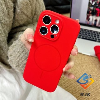 Ốp điện thoại silicon từ tính hình tròn mịn màu đỏ IP16 Pro max cho IPhone 15 Pro Max 12 13 14 Pro Max Plus Vỏ cứng viền mềm Vỏ chống sốc