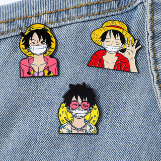 3 Cái / bộ Hoạt Hình Anime Một Mảnh Kim Loại Huy Hiệu Luffy Hợp Kim Dầu Nhỏ Giọt Thổ Cẩm Ba Lô Mũ Trang Trí Pin