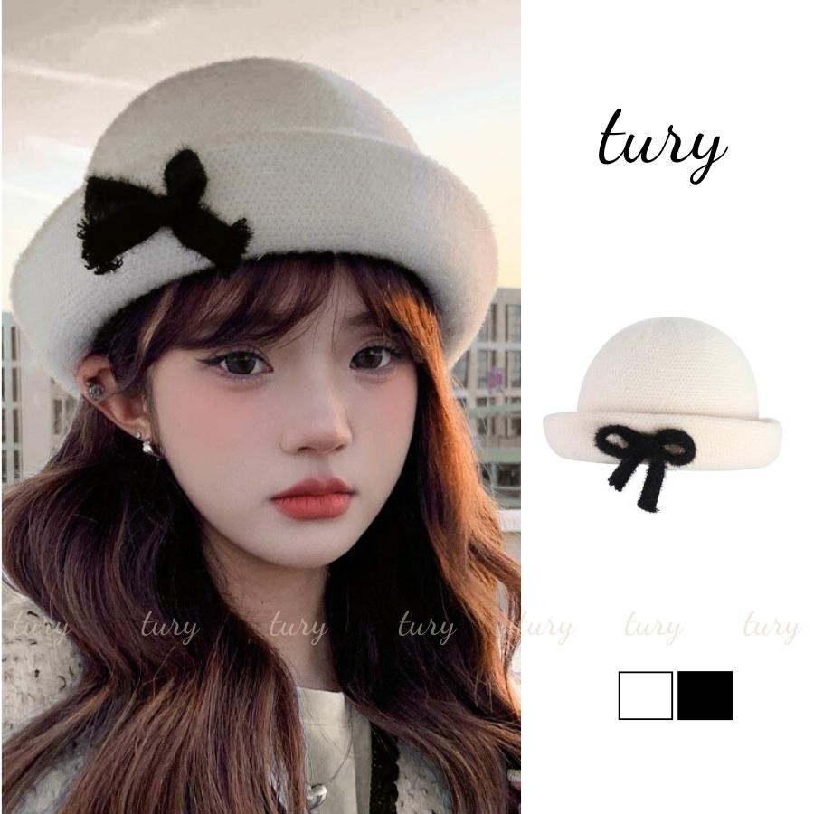 Nón Len Giữ Ấm Unisex Nam Nữ - Tury - Mũ Len Phối Nơ mũ họa sĩ Dễ Thương - NL087