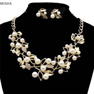Misa Ngọc Trai Pha Lê Lá Vòng Cổ Bông Tai Nữ Thanh Lịch Sang Trọng Bộ Trang Sức