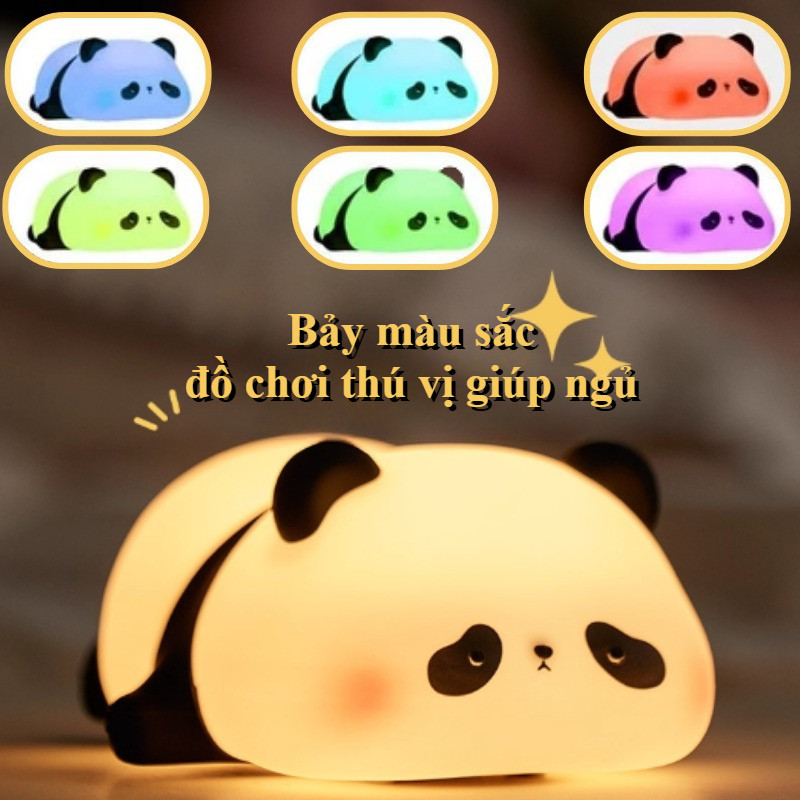 Đèn Ngủ Gấu Trúc, Chất Liệu Silicon Mềm Mại, Điều Chỉnh Độ Sáng, Ánh Sáng Mờ An Toàn,Quà Tặng Cho Bé