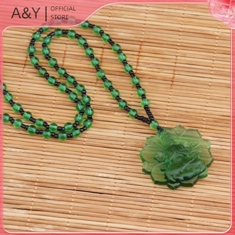 A & Y Vintage - Dây chuyền mặt phật Quán Thế Âm bằng Liuli pha lê tự nhiên, quà tặng may mắn cho nam