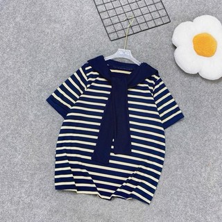 Áo Bigsize Nữ Thun Kẻ Sọc Ngang Co Giãn Kèm Khăn Thủy Thủ Xinh Xắn Chất Cotton Mềm Mát Từ 50 Đến 95kg - A308