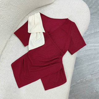 SET Áp Váy Bigsize Nữ Áo Thun Kiều Xẻ Tà Vạt Đắp Chéo Kèm Chân Váy Dài Nữ Tính SET958