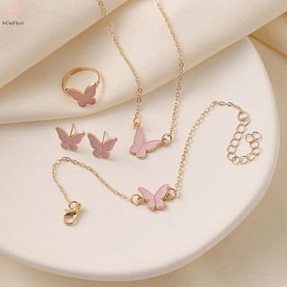 PCWFKef 1 Bộ Thời Trang Tinh Tế Đơn Giản Đa Năng Vòng Cổ Vòng Tay Bông Tai Nhẫn Dành Cho Nữ Cô Gái Tiệc Cưới Bộ Trang Sức Quà Tặng Mới