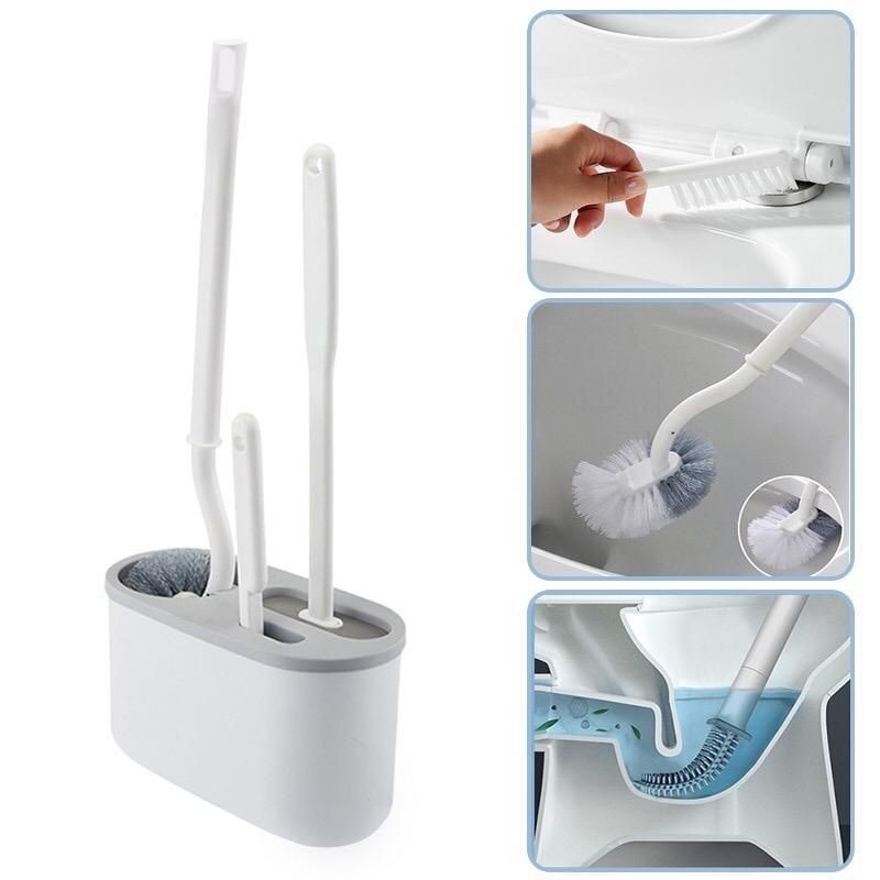 Dụng Cụ Chà Rửa Toilet 3 trong 1 - Bộ 3 Cọ bồn cầu silicon, chà toilet nhà vệ sinh