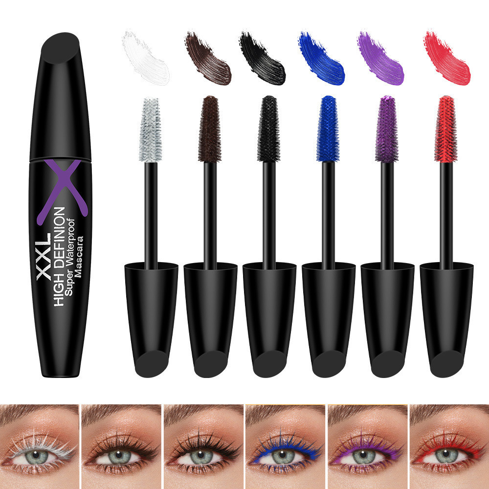 XXL Sáu Màu Đen Trắng Xanh Đỏ Tím Nâu Màu Mascara Dày Kéo Dài Chống Thấm Nước Chống lem Dễ Dàng Tẩy Trang