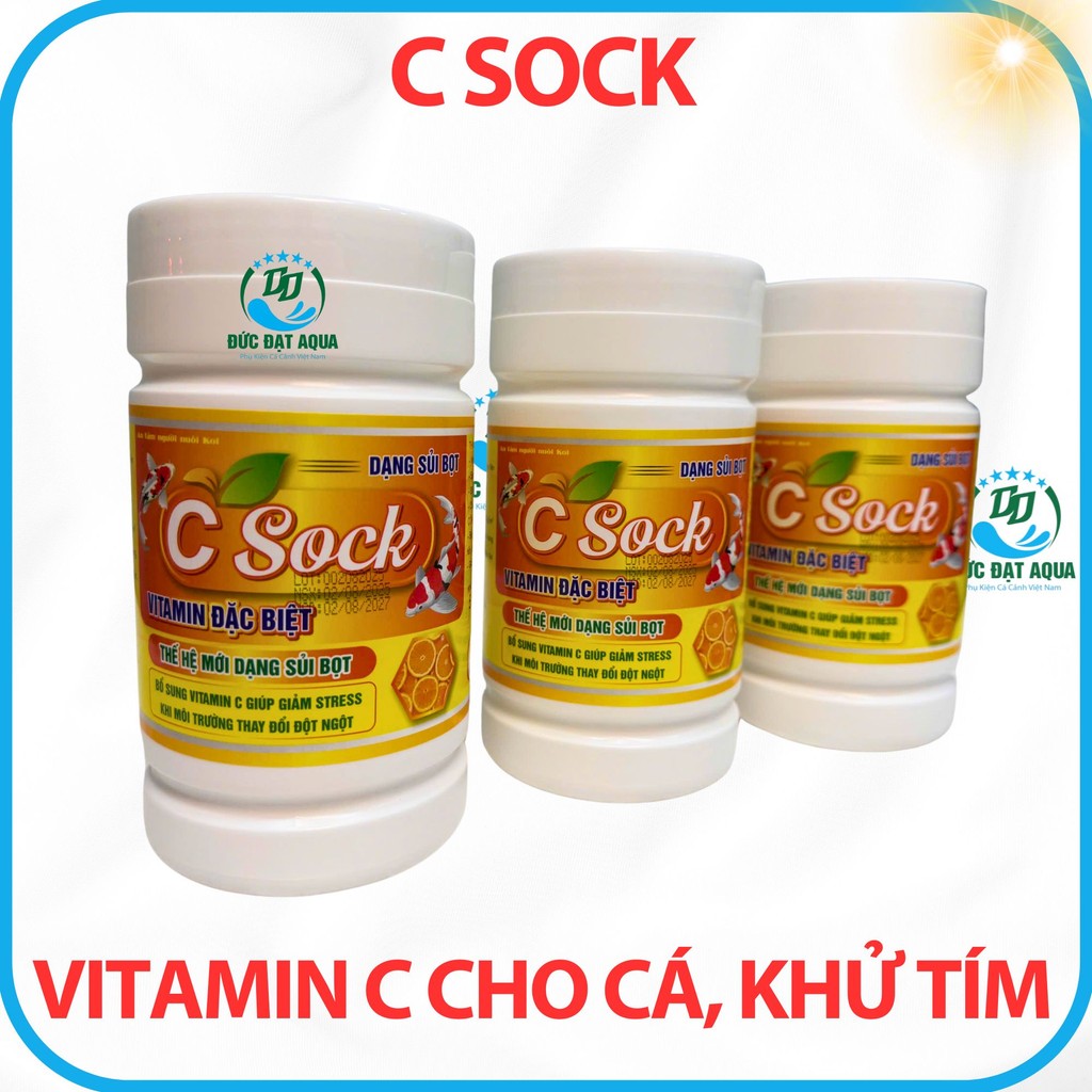 VITAMIN C SOCK,(biotik) cho cá cảnh, hồ koi giảm stress,phát triển nhanh khử tím dạng sủi, hộp 500g 7