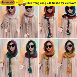 Khăn lụa ESSENCEH, Khăn chống nắng dài chống nắng, Phụ kiện thời trang dệt tay Mũ Baotou xếp li nữ