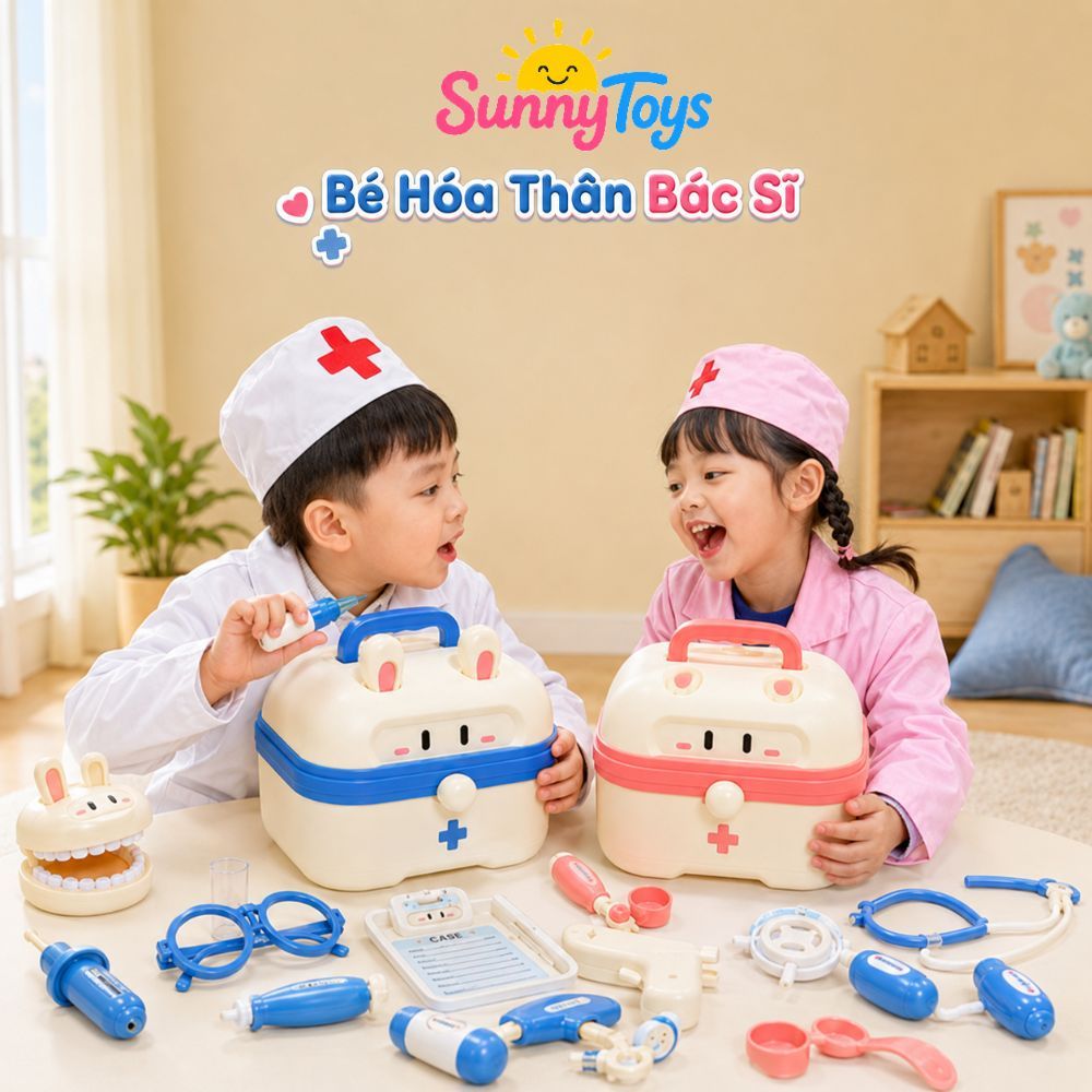 Bộ Bác Sĩ Thỏ 36 Chi Tiết SunnyToys - Vali Khám Bệnh Dễ Thương Cho Bé Chơi Nhập Vai