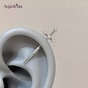 AqToCna Thanh Kiếm Kim Cương Giả Chữ Thập Bông Tai Dành Cho Nữ Punk Zircon Nổi Xoắn Xuyên Tai Sụn Trang Sức Cặp Đôi Quà Tặng AqToCna