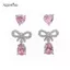 AqToCna 1 / 2 Cặp Sáng Hồng Zircon Giọt Nước Nơ Bông Tai Trái Tim Lãng Mạn Bông Tai Pha Lê Hồng Tinh Tế Trang Sức Nữ Quà Tặng Thanh Lịch Cho Nữ Cô Gái AqToCna