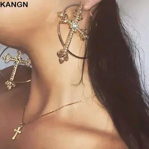 Bông tai chéo KANGN, Bông tai vòng trang sức pha lê Punk Bling, Phụ kiện sang trọng Bông tai thời trang bằng kim loại dành cho nữ