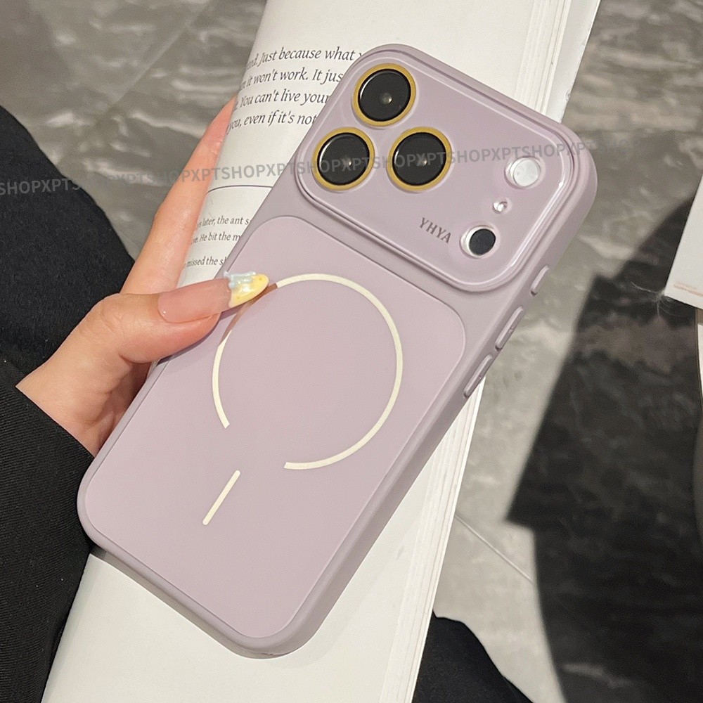 Vỏ máy ảnh thủy tinh cạnh lỏng từ tính Vỏ điện thoại cho iPhone 17 Pro Max 16 15 14 13 12 Vỏ bảo vệ chống sốc