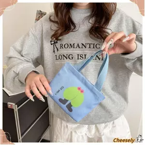 Túi xách nữ CHEESELY, Túi đựng đồ ăn nhẹ cầm tay Mini Túi vải, Phim hoạt hình phong cách Hàn Quốc Túi nhỏ Thay đổi túi đựng tai nghe