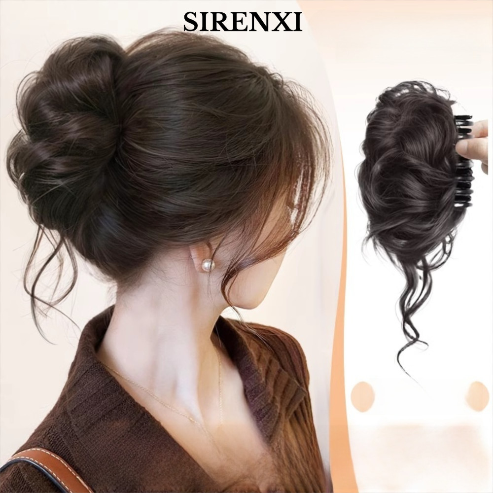 SIRENXI Bun Head Tóc Giả, Tóc Xoăn Tự Nhiên Bun Móng Vuốt Kẹp, Nâu Đen Lông Tơ Tổng Hợp Giả Kẹp Phụ Kiện Tóc