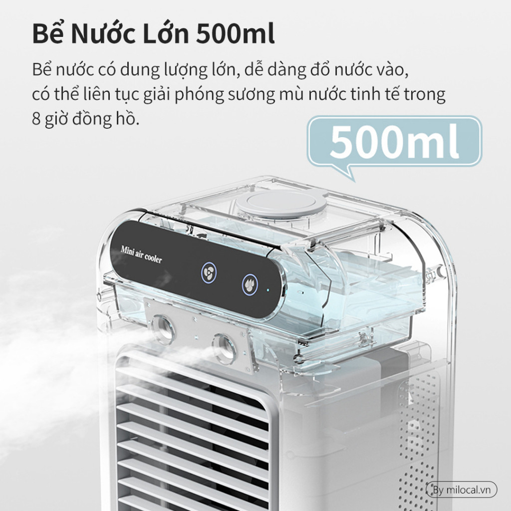 Quạt điều hòa mini phun kép - Làm mát tức thì 3-5°C, bình chứa nước 500ml, hoạt động liên tục 3-5 giờ, tiết kiệm năng lư
