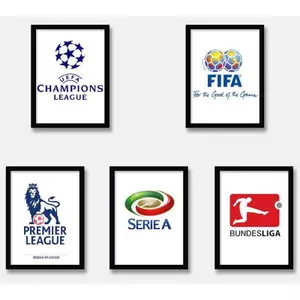 Champions League Premier League Serie A Bundesliga Ligue 1 La Liga Logo Không Khung Vải Chống Thấm Nước Poster, Bóng Đá Nghệ Thuật Treo Tường Cho Thanh Thể Thao Trang Trí Phòng Quạt