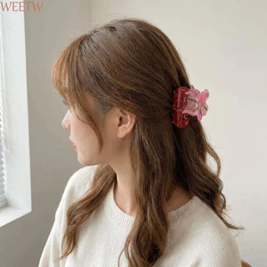 Kẹp Cá Mập Nhựa WEETW, Kẹp Tóc Acrylic Vuốt Tóc Anh Đào, Hình Học Retro Trái Cây Lớn Tóc Lấy Kẹp Bé Gái