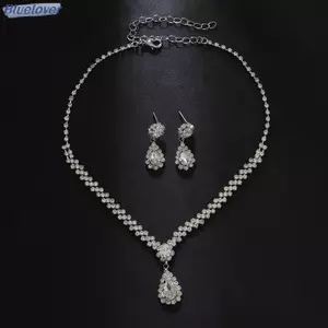 Bluelover Thời Trang Đơn Giản Giọt Nước Pha Lê Đá Nelace Bông Tai Nữ Cưới Cô Dâu Ánh Sáng Sang Trọng Bộ Trang Sức Phụ Kiện Mới