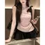 Nơ chấm bi màu hồng Pure Desire Camisole Nữ Phong cách Hàn Quốc Mùa hè Phong cách mới Gợi cảm Ôm hơn Vai Slanted Hot