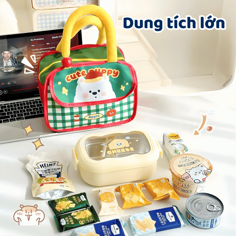 Túi Cơm Giữ Nhiệt Dung Tích Lớn HOMIE, Túi Cơm Văn Phòng Đi Học, Chống Nước Họa Tiết Dễ Thương