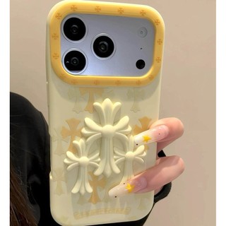 Ốp Điện Thoại Silicon Lỏng Cao Cấp Màu Vàng Stereo Cross Cho iPhone 17 Pro Max 16 15 14 13 Pro Max Bảo Vệ Camera Chống Sốc Ốp Lưng Mềm Chống Rơi