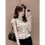 Áo thun ngắn tay gạc in hình tình yêu đầy màu sắc Mùa hè Người yêu nữ tính Slim-fit Slimmer Look Top
