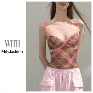 Milyfashion Pure Desire Retro Ngọt Ngào Gợi Cảm Màu Sắc Tương Phản Ren Slim-fit Kẻ Sọc Sling Y2K Cổ Chữ V Gợi Cảm 1IQW