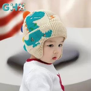 GHX Mùa Đông Ấm Áp Cho Bé Mũ Bảo Vệ Tai 3D Khủng Long Trẻ Em Bịt Tai Mũ Hoạt Hình Tập Đi Len Mũ Dệt Kim 2-6 Tuổi Trẻ Em Beanies VN