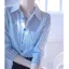 Phổ Biến Áo Sọc Xanh Nữ Áo Dài Tay Nữ OL Work Top Áo Sơ Mi Đồng Phục