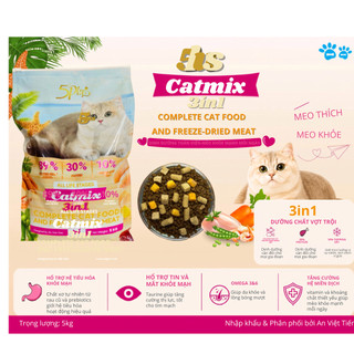 Hạt Cho Mèo 5Plus Catmix 5kg Cho Mọi Lứa Tuổi & Dòng Topping và Phủ Ruốc Trị Kén Ăn Giúp Lông Mượt