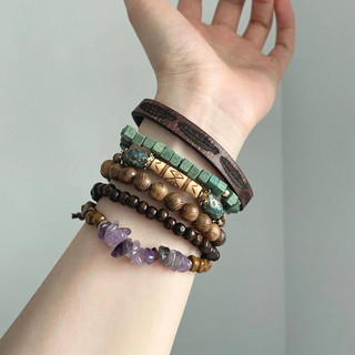 Bộ vòng tay hạt gỗ thạch anh tím Bohemian Thời trang Retro Phụ kiện hợp thời trang dành cho nam và nữ