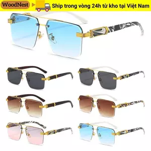Kính râm không vành WOODNEST dành cho nam, Kính râm không khung vuông UV400, Kính mắt cắt ống kính cổ điển thời trang dành cho nữ