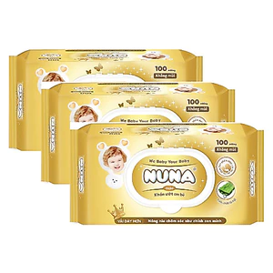 Combo 3 Bao Khăn Giấy Ướt Em Bé Nuna Gold 100 miếng/bao (Vải dày hơn)