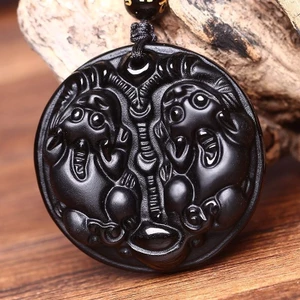 Mặt dây chuyền Obsidian Pixiu phong cách dân tộc cổ điển