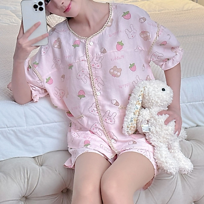 Đồ Bộ Ngủ Nữ Cộc Tay Mặc Nhà Mùa Hè Form Rộng Bigsize Dễ Thương Phong Cách Tiểu Thư – Pijama PONA