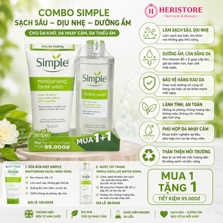 [Mẫu mới] Combo Sữa Rửa Mặt Simple - Tẩy Trang - Sữa Rửa Mặt Dịu Nhẹ 150ml Heri Skin