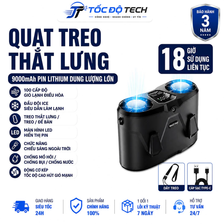 Quạt Đeo Eo Quạt Hai Đầu Quạt Làm Mát Quạt Kẹp Eo Quạt Ngoài Trời Quạt Công Trường Quạt USB Quạt Mini Bảo Hành 3 Năm