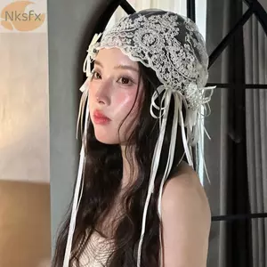 NKSFX Cô Dâu Ren Nơ Ruy Băng Đầu, Thoáng Khí Retro Thêu Cô Dâu Mũ Cưới, Phong Cách Pháp Với Nơ Ruy Băng Phụ Kiện Tóc