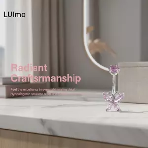 LUImo Y2K Hồng Bướm Zircon Bụng Nút Nhẫn Sáng Bóng Rốn Xuyên Trang Sức Cho Nữ Thời Trang Dự Tiệc Phụ Kiện SBS